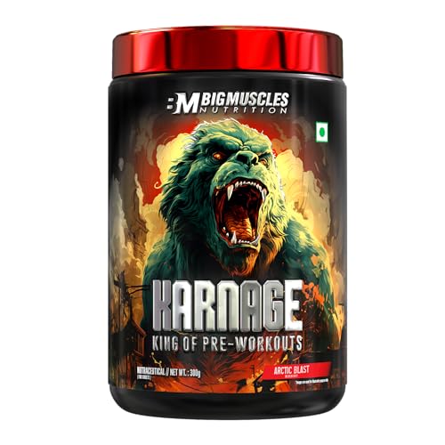 Image of Bigmuscles Nutrition Karnage Pre workout [60 Servings, Arctic Blast] | Pre-workout Supplement Supports to Improve Focus, Strength, Energy and Pump, Banned Substance Tested, Dope Free, 300g