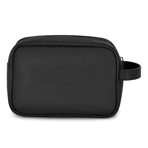 Image of Nasher Miles Stash Toiletry Kit | Cosmetic Bag | PU & Polyester | Travel Pouch Organizer | Multipurpose Storage Compartments & Carry Handle | Travel Accessory for Men & Women (Black)