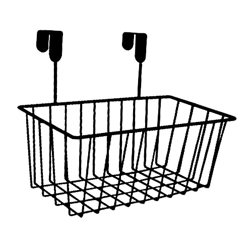 Milageto sobre la Puerta del gabinete Organizador Cesta Rejilla Cestas de Almacenamiento con Ganchos Decoraciones Cesta Colgante de Metal de Hierro para, Negro