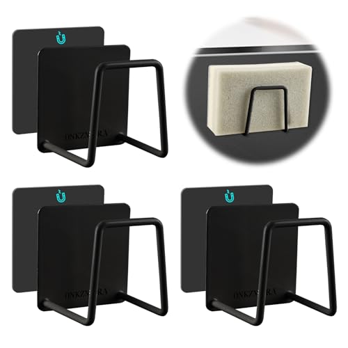 スポンジホルダー マグネット スポンジ置き 3個組 スポンジラック ステンレス製 防錆 シンク スポンジ置き 浮かせて収納 水切り キッチン スポンジラック 強力両面テープ+マグネット付き キッチン/シンク/浴室/洗面所/台所収納 (ブラック)