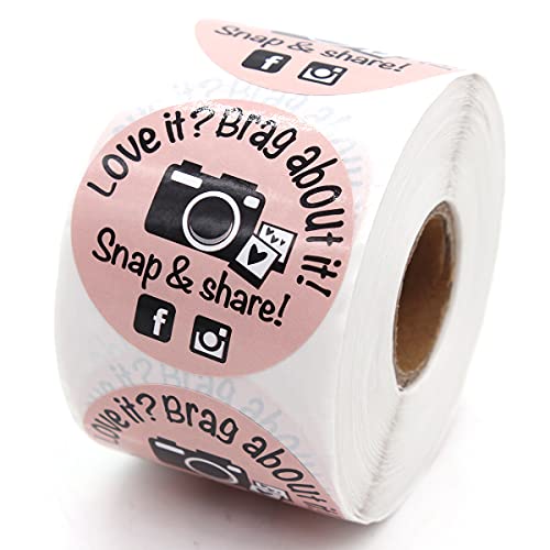 Littlefa Cute Pink Snap and Share Sticker,Funny Love It Brag About It Business Stickers for Small Business Shipping Mail Package Packing 500 PCS