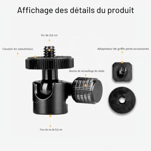 koolehaoda 1/4 Super Petite caméra Rotule Rotule trépied avec Adaptateur de Sabot pour Appareil Photo Reflex numérique (1/4 tête sphérique) – vue 7