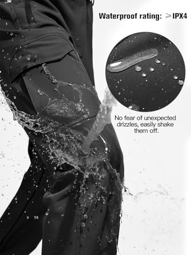 FREE SOLDIER Men's Outdoor Softshell Fleece Lined Cargo Pants Snow Ski Hiking Pants with Belt4