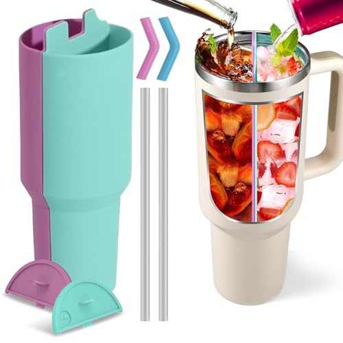 FSWWSF Accesorios 2 en 1 Stanley Cup, separador de bebidas, silicona, bandeja interior doble caliente y fría, forro de silicona, alta capacidad para zumo, café, cola, ideal para fiestas (verde claro,