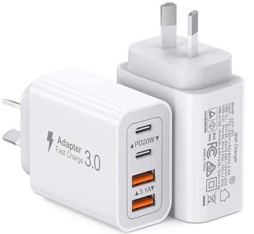 [2 Pack] 40W USB C Charger, 4-Port USB Wall Charger Plug with Dual PD USB C and USB A Fast Charger Charging Port Multi USB Power Adapter AU Plug Compatible with iPhone 17/16/15/14/13/12, iPad, Samsung