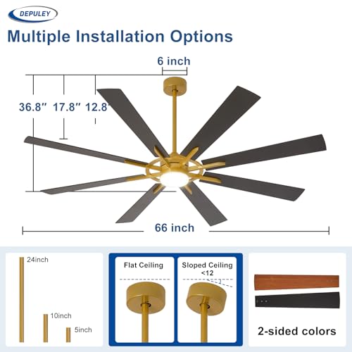 Image of Depuley 66-Inch Ceiling Fan with Light: Modern 8-Blade Brass and Walnut Indoor Outdoor Fans with Remote App Control Dimmable Light - Ultra Quiet DC Motor Reversible 6 Speed Timer