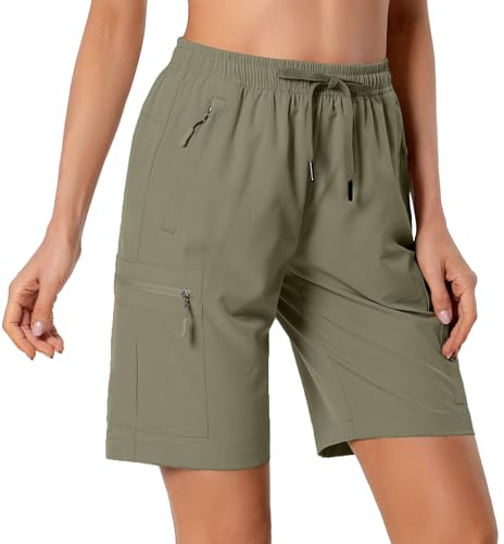 Hugut Women'S Lightweight Hiking Cargo Shorts Quick Dry Athletic Shorts For Camping Travel Golf With Zipper Pockets Water Resistant Slate Green thumb #1