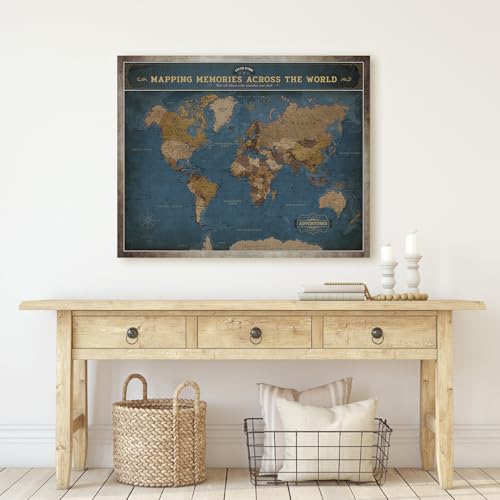 Image of DECORARTS - Large Modern Navy Blue World Map Canvas Wall Art, World Maps for Wall Decor, Hand-Stretched Giclee Print, Living Room Home Office Statement Piece, Handcrafted in USA, 35x28''