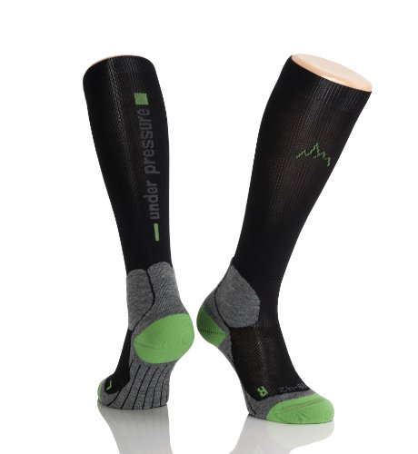 Sport Kompressionsstrumpf 'Under Pressure' Trekking- Kompressionsklasse 18-21mmHg (schwarz/grün, 39-42 (Wadenmaß: 30-41cm)) Cover