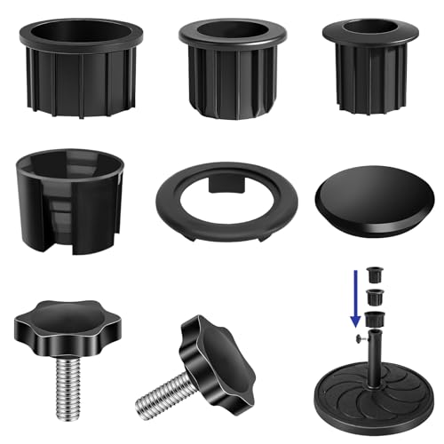 7 Stück Sonnenschirm Ersatzteile, Adapter Sonnenschirm, Sonnenschirm Zubehör, Sonnenschirm Reduzierringe, mit Öffnungshülse, Schrauben, Stopfen für Sonnenschirmlöcher, für Gartenschirme und Terrassen