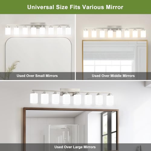 Image of Brushed Nickel Bathroom Light Fixtures, 8-Light Vanity Lights over mirror
