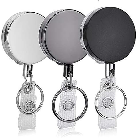 3 Pcs Badge Holder Reel Clip Retractable Heavy Duty Retractable Badge Reels with Keyrings and ID Holder Strap for Name Card Keychain - Belt Clip, 27 inches Steel Wire Cord Cover
