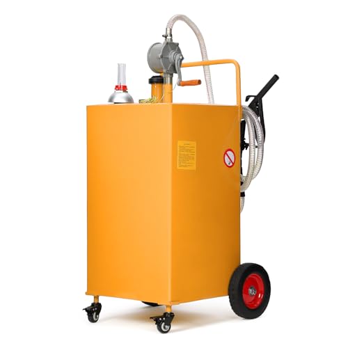 35 gal Fuel Caddy, Fuel Tank with Manual Transfer Pump for Gasoline & Diesel, Durable 4-Wheel Design, Mobile Fuel Storage for Cars, Trucks, Boats, Law