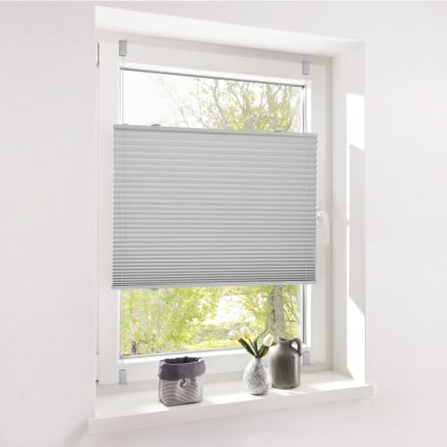 Deswell Plissee ohne Bohren Klemmfix Grau B115 x H120cm Plisseerollo Sonnenschutz und Sichtschutz Jalousien Easyfix Plissees… – Ansicht 1