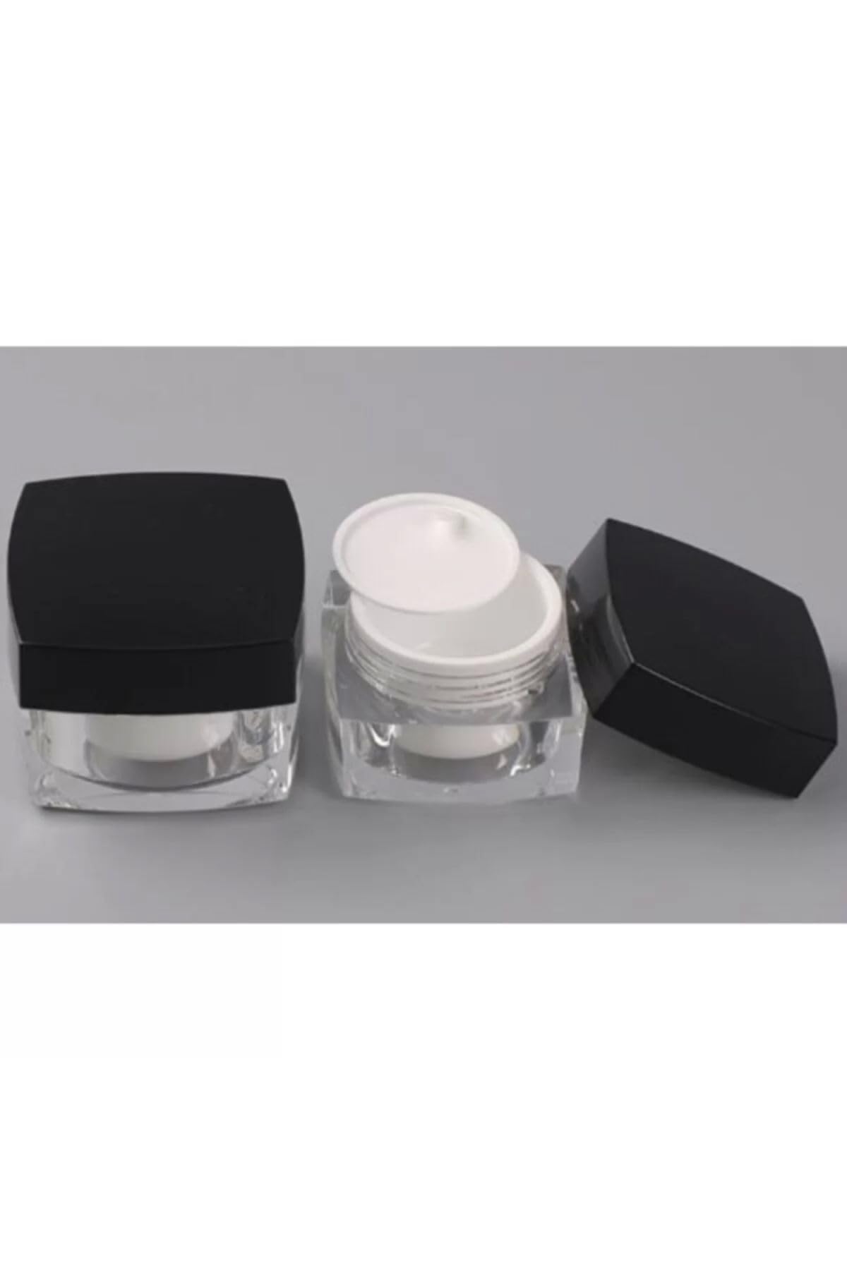 Yenigeldi 5 Ml Krem Kavanozu,Kozmetik Kutusu, Siyah Kapaklı Akrilik Krem Kutusu 2 Li Set,Beyaz