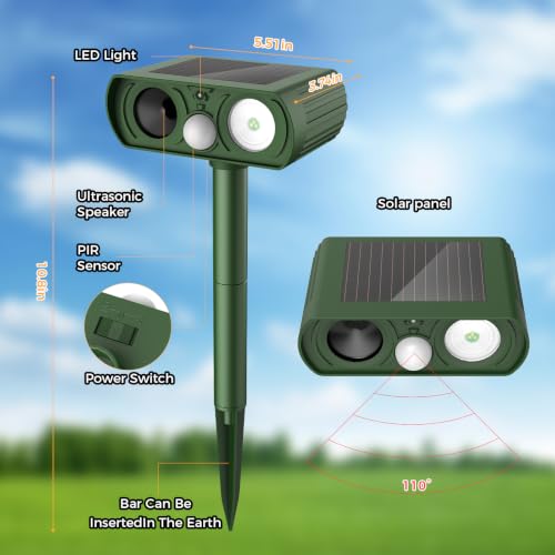 Image of Solar Ultrasonic Animal Repellent, Waterproof Deer Repellent, Outdoor Cat Repellent with Motion Detection, Squirrel, 2 Pack