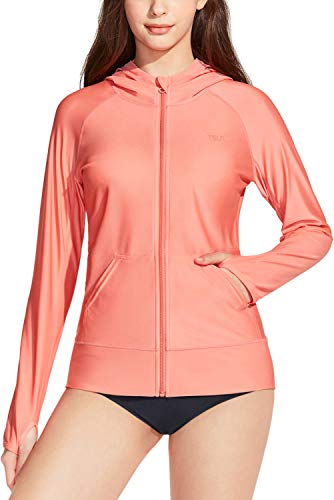 image for TSLA Women's Hoodie Zip Front Rash Guard, UPF 50+ Long Sleeve Swim Shi