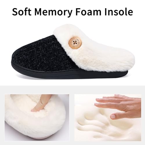 Image of Evshine Warm Knit House Slippers for Women Comfy Wool-Like Lined Chenille Slippers with Memory Foam and Indoor Outdoor Soles