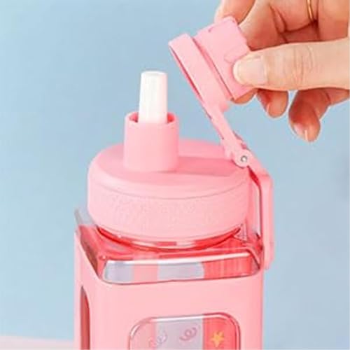 Image of Atarangi Kawaii Water Bottle for Girls with Straw & Movable Handle | Leak-Proof BPA-Free Cute Plastic Bottle with 2D & 3D Stickers | Stylish School & Travel Bottle for Kids