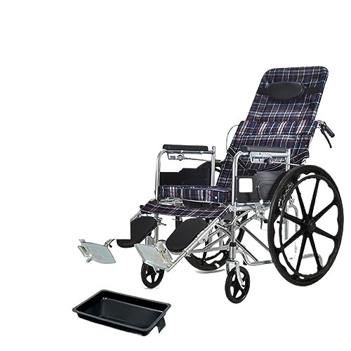 車椅子車折りたたみ軽量小型高齢者トイレ付き多機能麻痺歩行車 (メカニカル+ワンピースホイール オックスフォード布チェック柄【半寝可】)