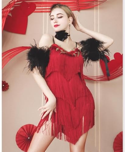 Amazon.co.jp: [RIKOUZY] 赤 ラテンドレス レッスン キャミ フリンジ