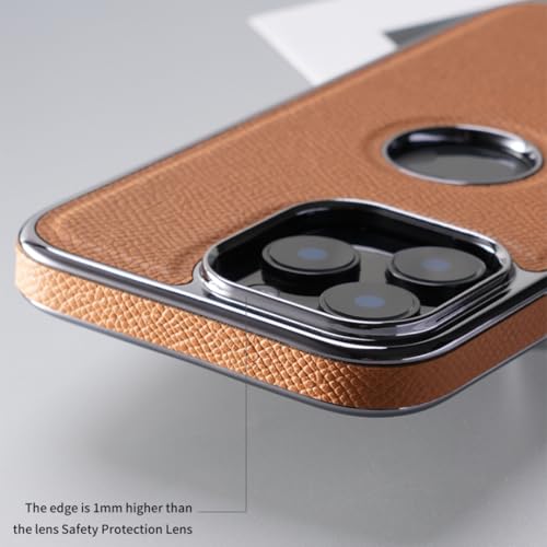 Coque iPhone 15 Pro Max cuir naturel et coque rigide de luxe orange premium - 5
