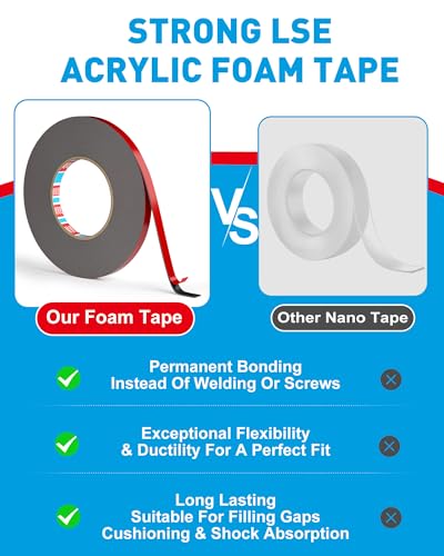 Image of EMITEVER Double Sided Tape Heavy Duty, Tesa Adhesive Mounting Tape Waterproof, 0.39IN x 36FT Strong Acrylic Foam Tape for Walls, Automotive, Home Office Decor