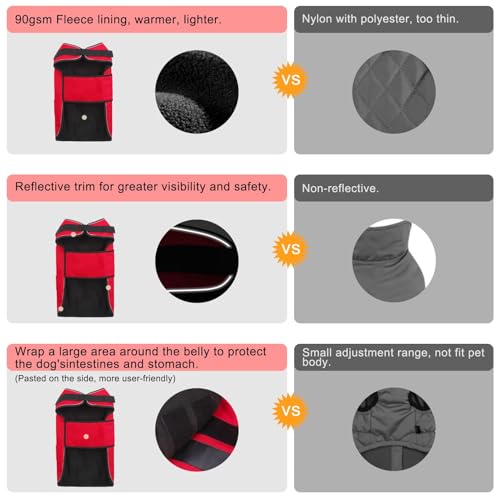 Image of BEAUTYZOO Dog Winter Coat for X-Large Dogs, Waterproof Canvas Jackets | Warm Fleece Great Dane Sweater, Reflective Cold Weather Coats, Windproof Blanket Clothes for Female Male Doggie, Red XL