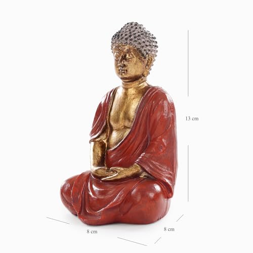 Image of PURE HOME + LIVING Dark Red Antique Gold Polyresin Sitting Buddha - Small Statue Decorative Showpiece Idol | Home Decor Items for Home Office Living Room and Gifts (Pack of 1)
