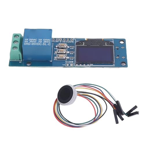 Oreilet Módulo Interruptor relé Encendido y Apagado Huellas Dactilares ZW101, Módulo relé Control Acceso Huellas Dactilares un Canal de 5V con Pantalla OLED 0,96 Pulgadas