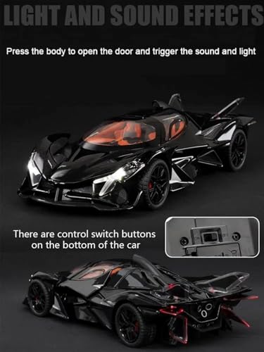 Image of WORSHIPER Compatible for 1:32 Apollo Evo Toy Car Model, Diecast Collectible Pull Back Model Car with Sound and Light, Toy Gift Vehicles for Adults Kids Boys Girls (1:32 Apollo Evo-Black Color)
