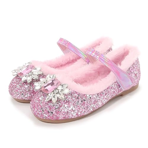 Little Girl's Sparkle Princess Party Shoes Adorable Plush Fleece Lined Mary Jane Flats Girls Dress Shoes Winter Shoes2