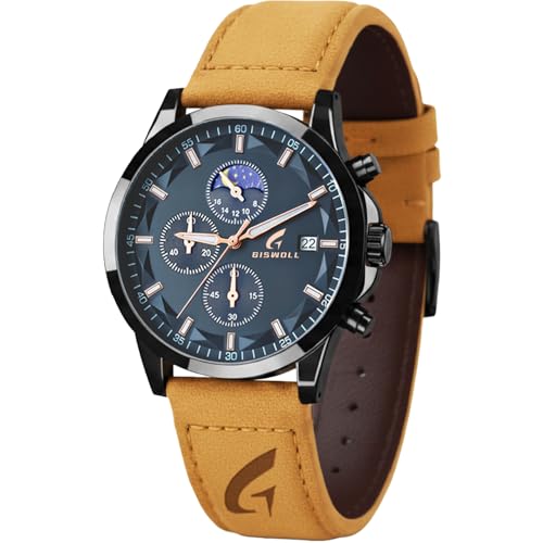 Distinctive Mens Analog Chronograph Watches with Auto Date & Multi Subdials, Fashion Casual Sport Quartz Wrist Watches with Luminous, 3ATM Waterproof, Gift Ideas for Men, Boyfriend, Husband, Dad (Black&Blue, N)
