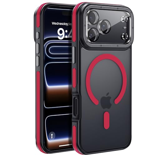 Yzoiko for iPhone 17 Pro Max case with Camera Lens Protector [10Ft Military-Grade Protection] Compatible with fit MagSafe Shockproof Cover Phone case for iPhone 17 Pro max 6.9 inch, Red Bumper