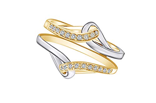 AFFY Jewelry Gifts 1/5 Carat CT Natural Diamond Two Tone Wedding Band Ring Guard Enhancer In 14k Gold Over Sterling Silver (I-J Color, I2-I3 Clarity, 0.20 Cttw)3