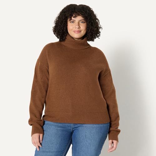 Image of Amazon Essentials Women's Relaxed-Fit Cotton Blend Turtleneck Pullover Sweater with Dropped Shoulders, Rib Trim