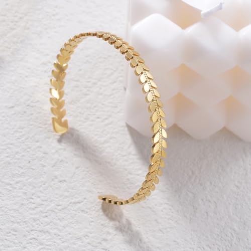Peace Leaves Bracelet 18K Gold Plated Stainless Steel, Adjustable Open Cuff Bangle for Women Birthday Minimalist Jewelry Gifts3