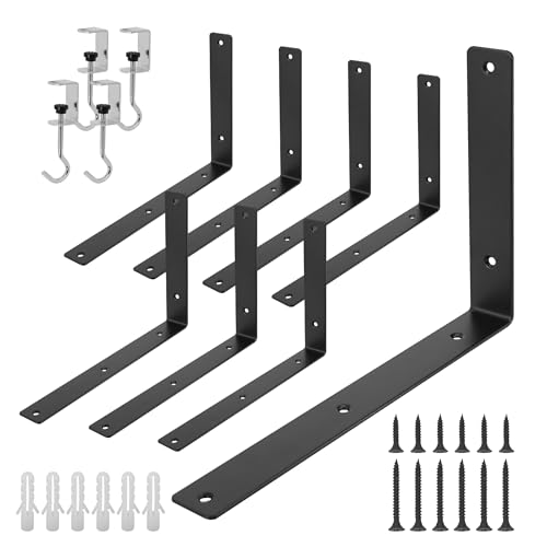 Floating shelf brackets 12" x 8" heavy duty L brackets (8 pack) black