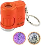 Carson MicroMini 20x LED Microscope de poche éclairé avec intégré UV et LED Lampe de poche - Orange