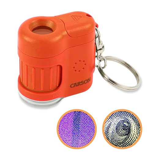 Carson MicroMini 20x LED Lighted Pocket Microscope with Built-In UV and LED Flashlight - Orange