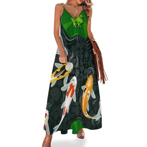 Robe longue poisson rouge coloré vêtement été femme chic et léger pour vacances au soleil
