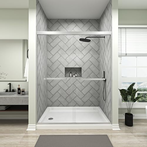Trumbeak 50-54x72 Inch Semi-Frameless Double Sliding Shower Door with Anti-Rust SGCC Steel Frame,1/4 Inch (6mm) Clear Tempered Glass for Walk-in Shower,Silvery