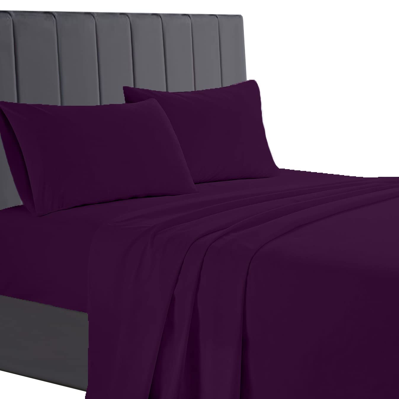 A ATH COLLECTION Egyptian Cotton Flat Sheet, 200 Thread Count Cotton Soft, Fade & Wrinkle Resistant Flat Bed Sheets (Double, Plum)