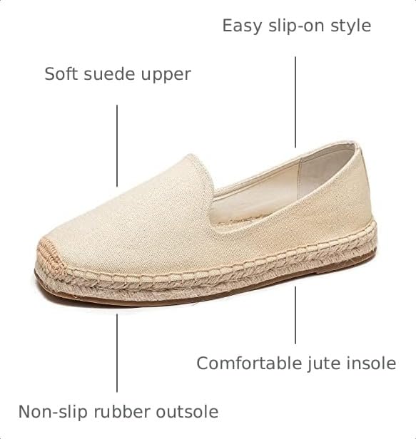 Image of Men's Classic Suede Canvas Round Cap Toe Espadrilles Loafers Pure Color Slip On Comfortable Flats Shoes