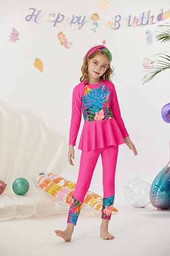 Image of GRACE KARIN Girls Long Sleeve Swimsuit Mermaid Bathing Suit Rash Guard Swimwear 4 Piece Size 5-12