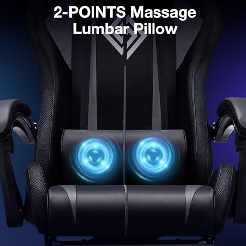Image of Gaming Chair Massage with LED RGB Lights and Footrest Ergonomic Computer Chair High Back Video Game Chair with Adjustable Lumbar Support Linkage Armrest Grey and Black