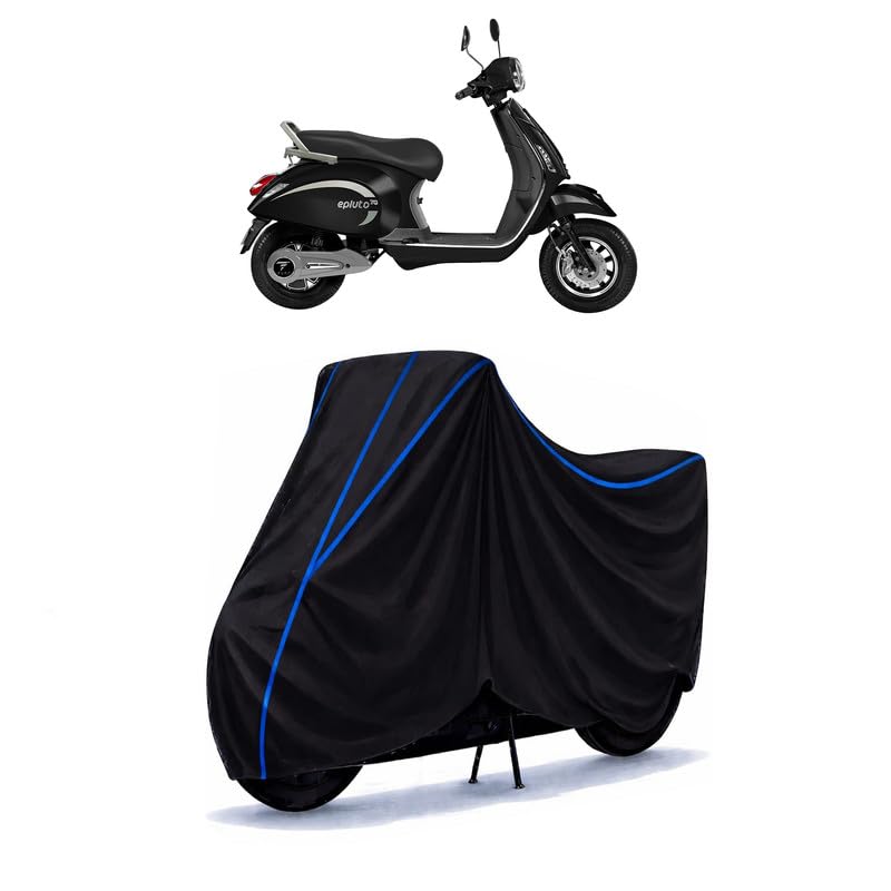 Image of Scooty Cover Water Resistant for EPluto 7G Standard | Universal Scooter & Bike Cover | Heavy Duty UV Dust, Rain & Scratch Protection Weather Indoor Outdoor | Black with Blue Piping