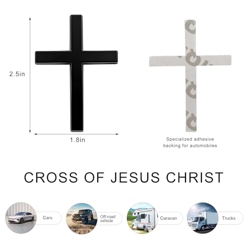Image of 2PCS Metal Christian Cross Emblem Stickers, 2.5x1.8in 3D Jesus Christ Auto Emblem Badge Decal, Self-Adhesive Styling Cross Decal Decoration for Trunk Tailgate Side Fender (Black+Red)
