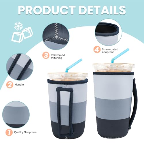 Image of KJQJLY 3 Pack Reusable Iced Coffee Sleeves for Iced Coffee Cups or Drinks Reusable Neoprene Insulated Sleeves for Hot and Cold Drinks from Starbucks, Dunkin, And More (Navy Blue)