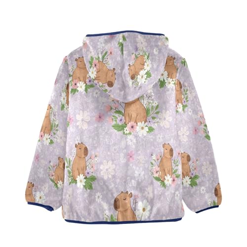 Cute Animals Among Flowers Toddler Fleece Jacket Girl Boys Hooded Fleece Jacket Coat Warm Outwear Zip-up 3-10T2